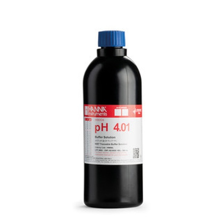 Solution tampon Hanna Instruments, pH 4,01, certificat d'analyse, bouteille FDA 500 mL