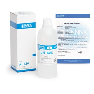 Solution tampon Hanna Instruments, pH 6,86, certificat d'analyse, bouteille 500 mL