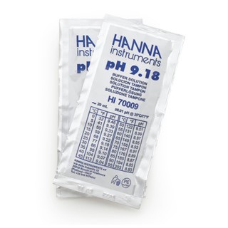 Solution tampon Hanna Instruments, pH 9,18, certificat d'analyse, 25 sachets 20 ML