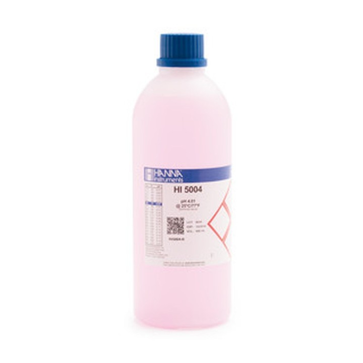 Solution tampon Hanna Instruments, colorée pH 4,01, ±0,01 pH, certificat d'analyse, bouteille 500 Ml