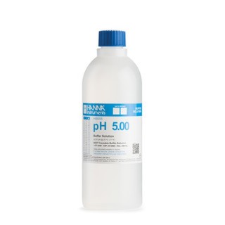 Solution tampon colorée Hanna Instruments, pH 5,00, ±0,01 pH, certificat d'analyse, bouteille 1 L