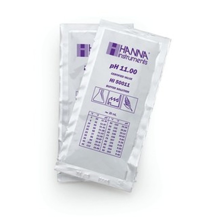 Solution tampon Hanna Instruments, pH 11,00, ±0,01 pH, certificat d'analyse, 25 sachets 20 mL