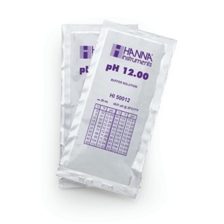 Solution tampon Hanna Instruments, pH 12,00, ±0,01 pH, certificat d'analyse, 25 sachets 20 mL