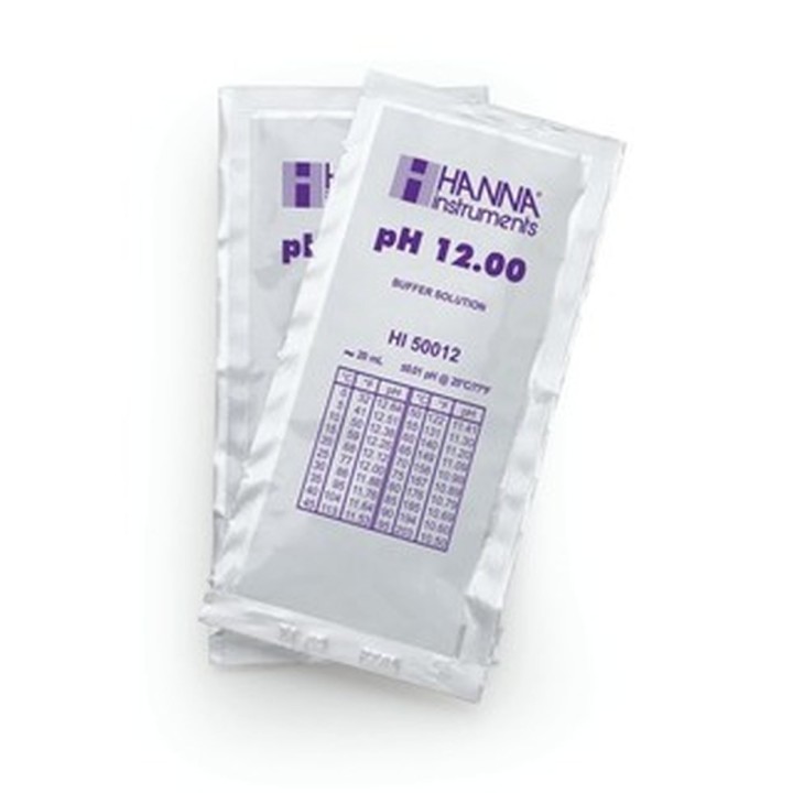 Solution tampon Hanna Instruments, pH 12,00, ±0,01 pH, certificat d'analyse, 25 sachets 20 mL
