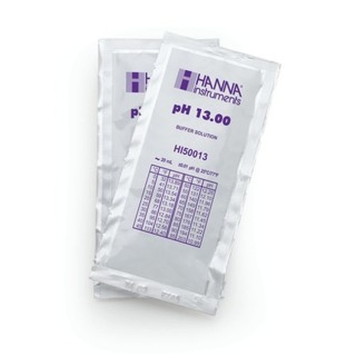 Solution tampon Hanna Instruments, pH 13,00, ±0,01 pH, certificat d'analyse, 25 sachets 20 mL