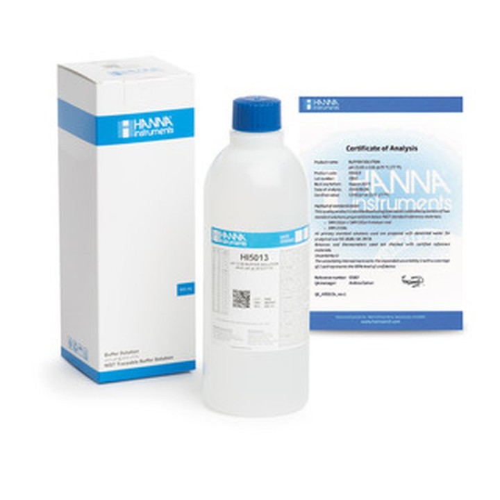 Solution tampon Hanna Instruments, pH 13,00, ±0,01 pH, certificat d'analyse, bouteille 500 mL
