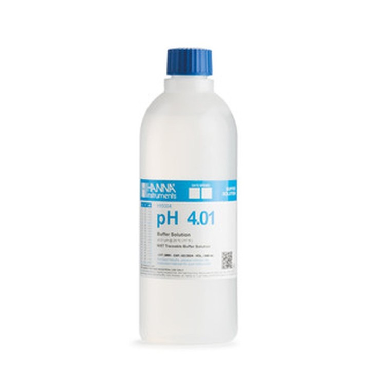 Solution tampon Hanna Instruments, pH 4,01, ±0,01 pH, certificat d'analyse, bouteille 500 mL