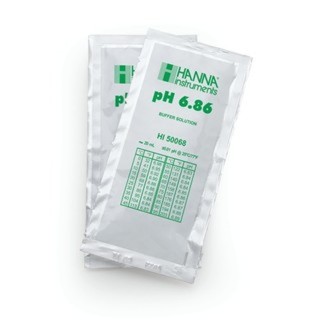 Solution tampon Hanna Instruments, pH 6,86, ±0,01 pH, certificat d'analyse, 25 sachets 20 mL