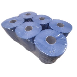 Pack 6 bobines d'essuie-mains professionnelles bleu alimentaire, 6 x 450 feuilles