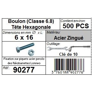 Boulon Tête Hexagonale 6 x 16 mm acier zingué