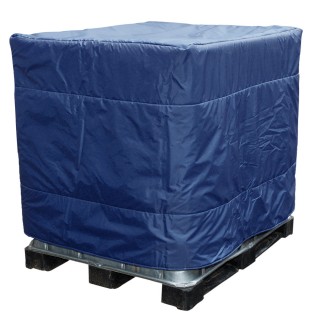 Couverture intégrale isolante Kuhlmann en nylon bleu, sans ouvertures pour cuve IBC 1000L