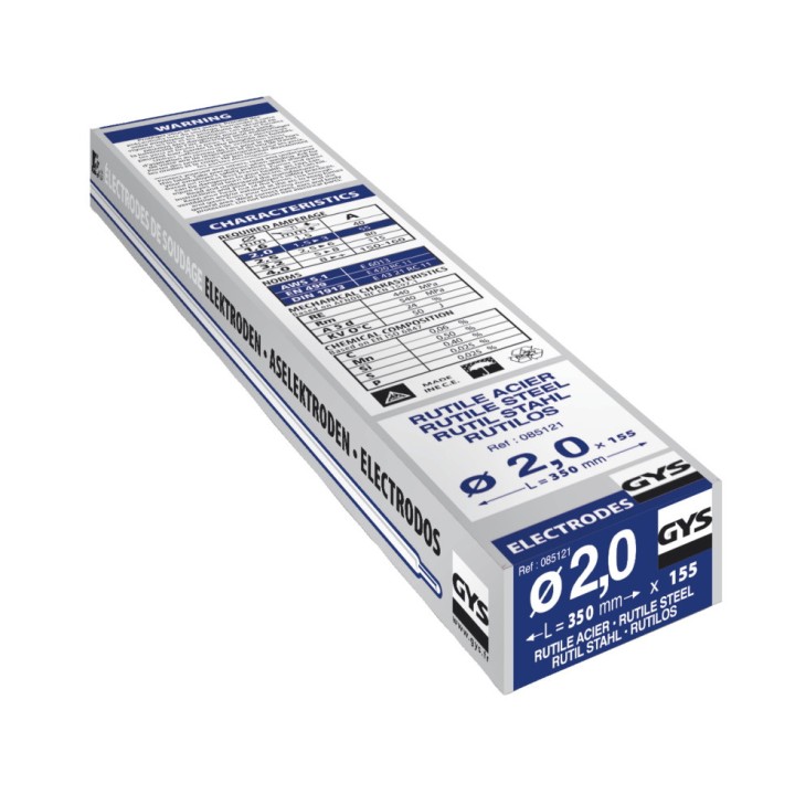 155 électrodes rutiles acier GYS - Ø 2,0 mm - Longueur 350 mm