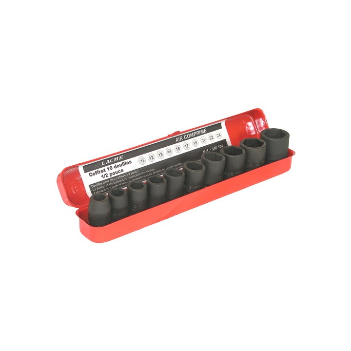 Coffret pro/industrie 10 douilles 1/2 pouce Lacmé