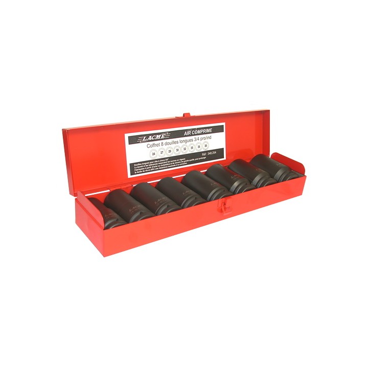 Coffret pro/industrie 8 douilles longues 3/4 Pouce Lacmé