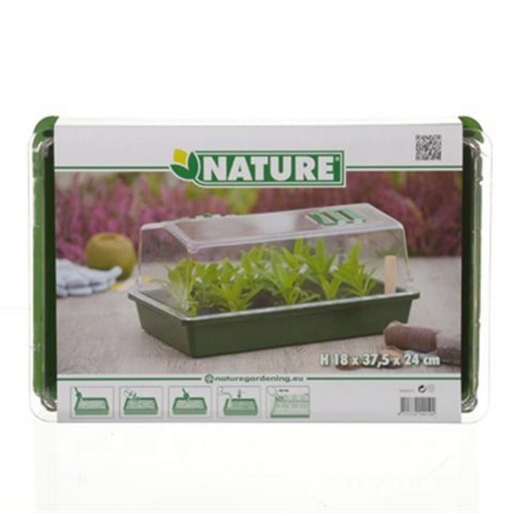 Mini serre de culture - terrine rigide, couvercle ventilé - H18 x 37,5 x 24 cm