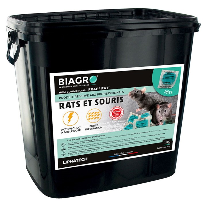 Raticide Professionnel BIAGRO Pâte forte infestation, seau de 5 kg