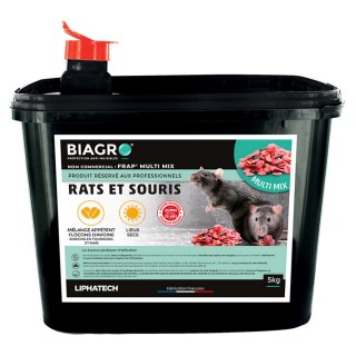Raticide Professionnel BIAGRO Céréales Multi Mix très appétent, seau de 5 kg