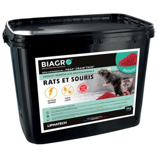 Raticide Professionnel BIAGRO Céréales BléTECH tous lieux, seau de 6 kg