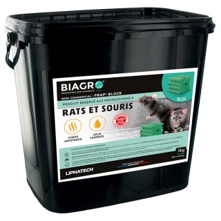 Raticide Professionnel BIAGRO Bloc très appétents lieux humides, seau 5 kg