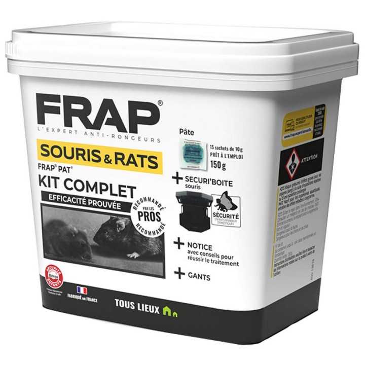 Kit complet FRAP, 1 boîte d'appâtage + 15 pâtes de 10 gr, Souris et Rats, tous lieux