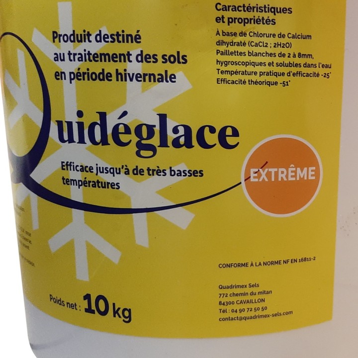 Chlorure de calcium déverglaçant Quidéglace Extrême norme NF EN 16811-2, seau 10 kg