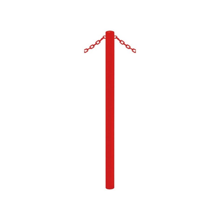 Potelet Carrefour Procity, peint/zinc à chaînes, Ø 60 mm, 2 anneaux, haut. hors sol 1100 mm - Rouge signalisation