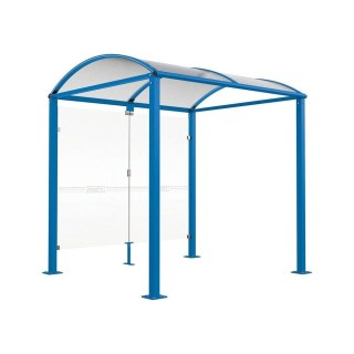 Abri vélos Voûte "M" Procity, initial avec bardages de fond en verre - Pieds fixes/platines - Bleu gentiane