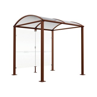 Abri vélos Voûte "M" Procity, initial avec bardages de fond en verre - Pieds fixes/platines - Apsect Corten
