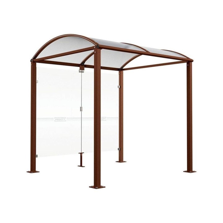 Abri vélos Voûte "M" Procity, initial avec bardages de fond en verre - Pieds fixes/platines - Apsect Corten