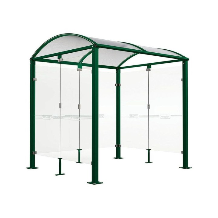 Abri vélos Voûte "M" Procity, initial + bardages fond + latéraux en verre - Pieds fixes/platines - Vert mousse