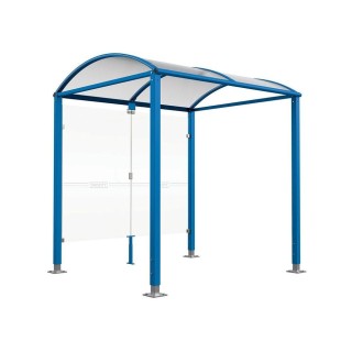 Abri vélos Voûte "M" Procity, initial avec bardages de fond en verre - Pieds réglables/platines - Bleu gentiane