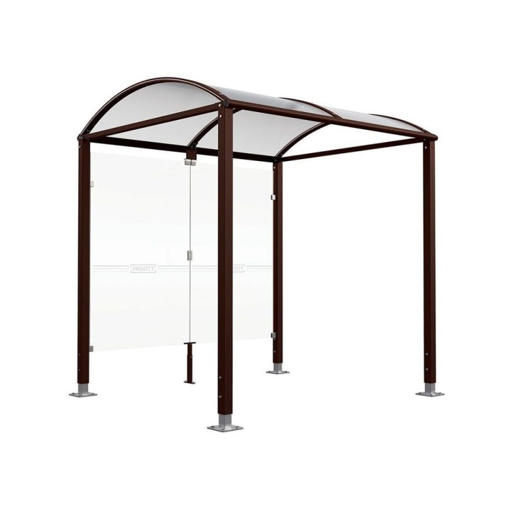 Abri vélos Voûte "M" Procity, initial avec bardages de fond en verre - Pieds réglables/platines - Brun chocolat