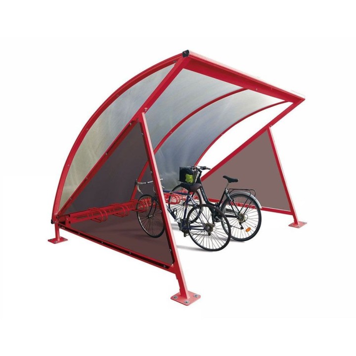 Abri vélos demi-lune Procity, initial avec bardage latéraux et range vélos (6 places) - Fixation/platine - Rouge pourpre