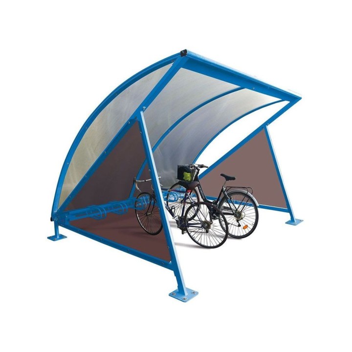Abri vélos demi-lune Procity, initial avec bardage latéraux et range vélos (6 places) - Fixation/platine - Bleu gentiane