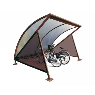 Abri vélos demi-lune Procity, initial avec bardage latéraux et range vélos (6 places) - Fixation/platines - Aspect Corten