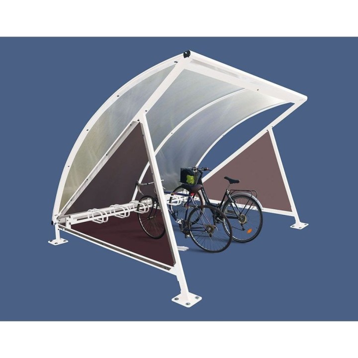Abri vélos demi-lune Procity, initial avec bardage latéraux sans range vélos - Fixation sur platines - Blanc pur