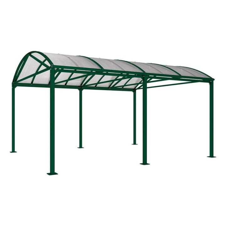 Abri vélos et motos Voûte "XXL" en polycarbonate alvéolaire Procity, sans bardage - Fixation/platine - Vert mousse