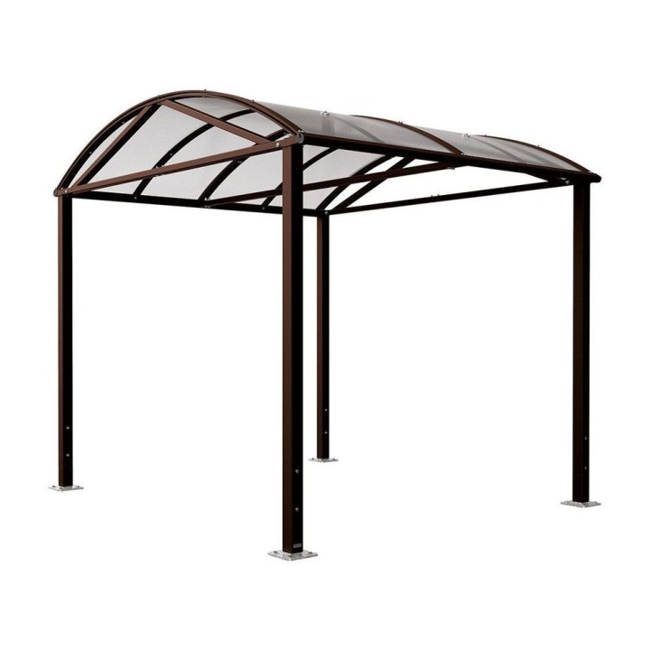 Abri vélos et motos Voûte "L" en polycarbonate alvéolaire Procity, sans bardage - Fixation/platine galva - Brun chocolat