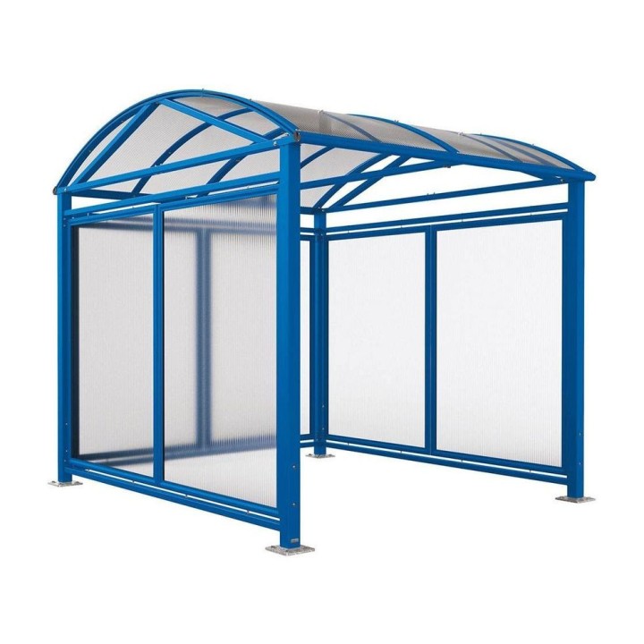 Abri vélos et motos Voûte "L" Procity, initial + bardages fond + latéraux en polycarbonate/platine galva - Bleu gentiane