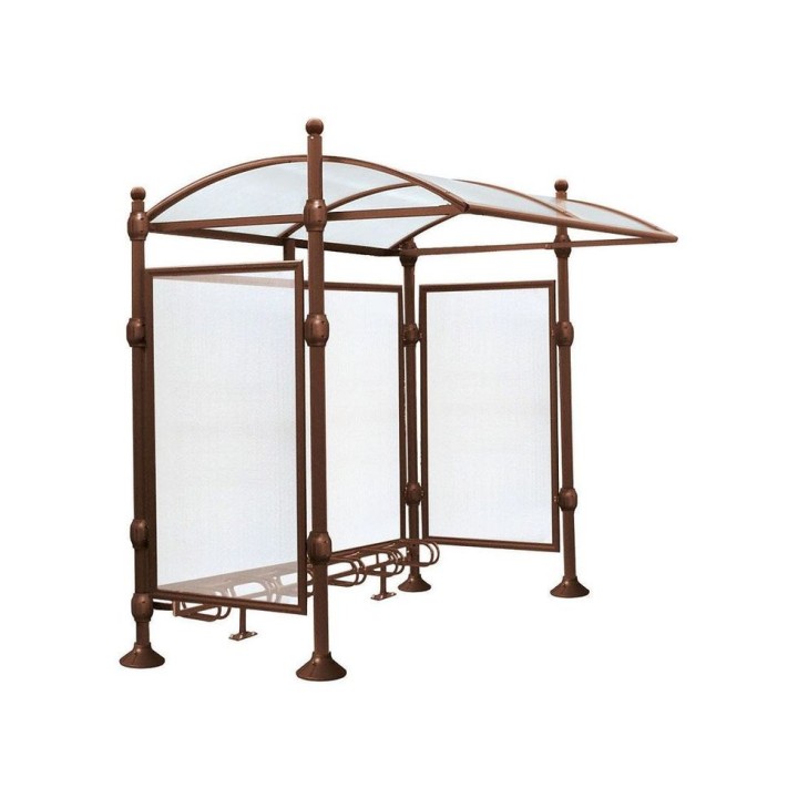 Abri vélos Province Boule Procity, initial + range vélos 6 places + bardages de fond + latéraux - Brun chocolat