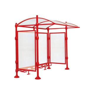 Abri vélos Province Inox brossé Procity, initial sans bardage, voute polycarbonate, support vélos 6 places - Rouge signalisation