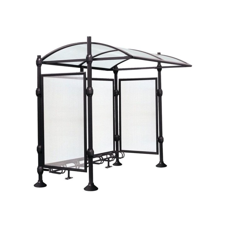 Abri vélos Province Inox brossé Procity, initial sans bardage, voute polycarbonate, support vélos 6 places - Noir foncé