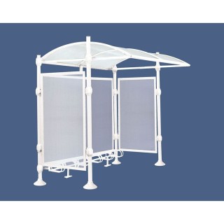 Abri vélos Province Inox brossé Procity, initial sans bardage, voute polycarbonate, support vélos 6 places - Blanc pur