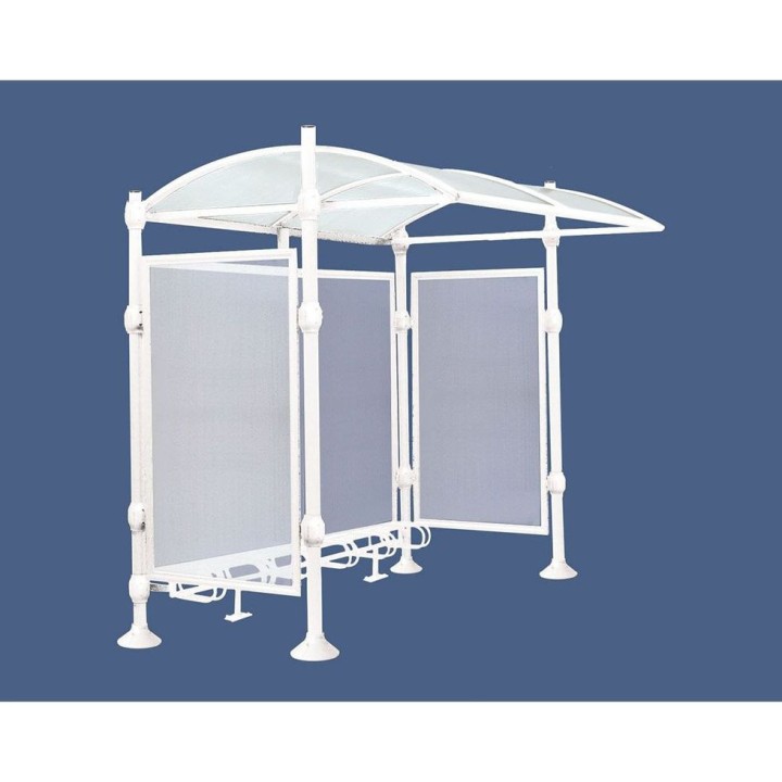 Abri vélos Province Inox brossé Procity, initial sans bardage, voute polycarbonate, support vélos 6 places - Blanc pur