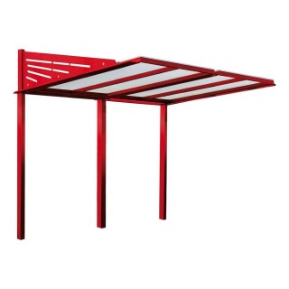 Abri vélos Conviviale Procity, module initial sans bardage, toiture en polycarbonate - Scellement direct - Rouge signalisation