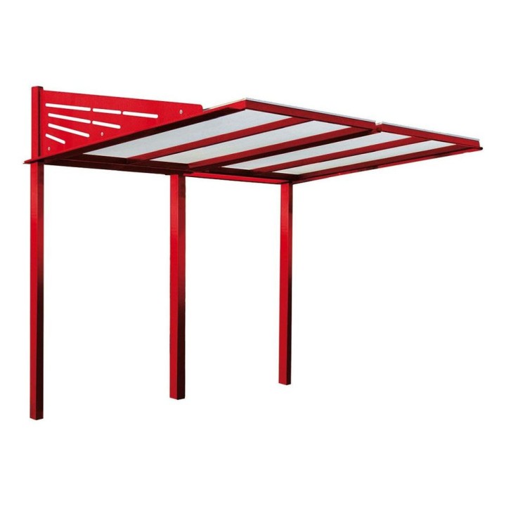 Abri vélos Conviviale Procity, module initial sans bardage, toiture en polycarbonate - Scellement direct - Rouge signalisation