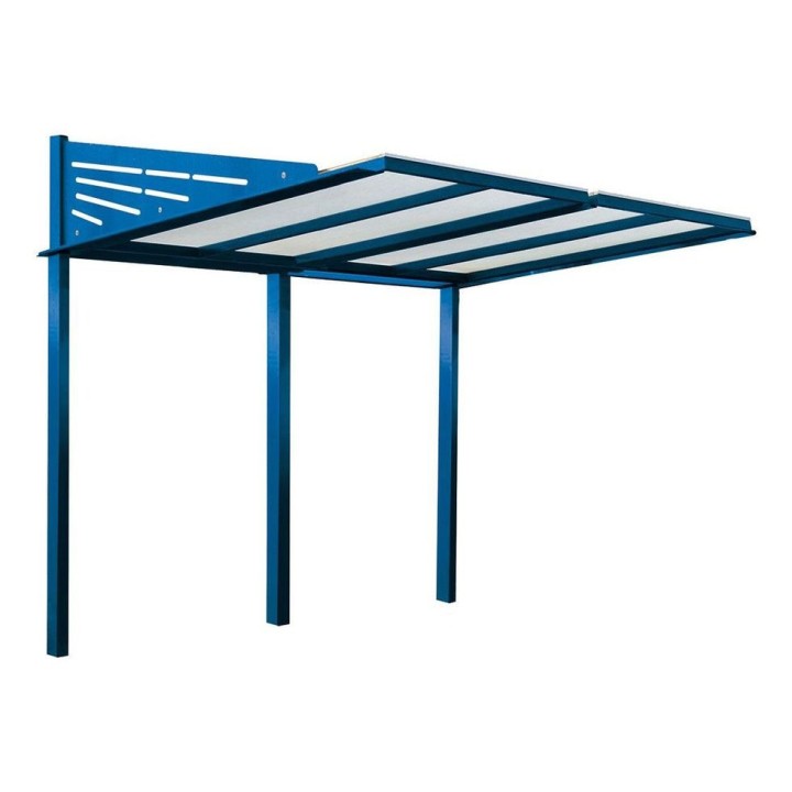 Abri vélos Conviviale Procity, module initial sans bardage, toiture en polycarbonate - Scellement direct - Bleu gentiane