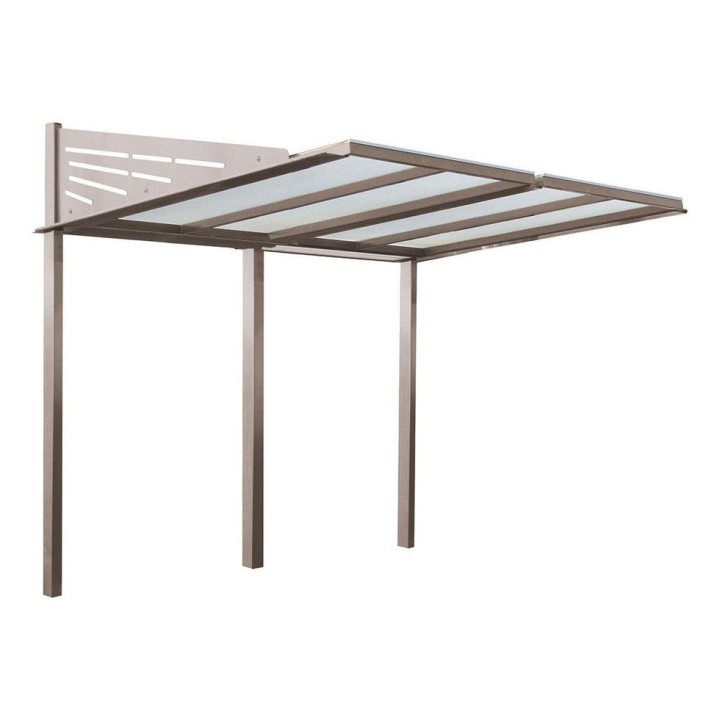 Abri vélos Conviviale Procity, module initial sans bardage, toiture en polycarbonate - Scellement direct - Gris soie