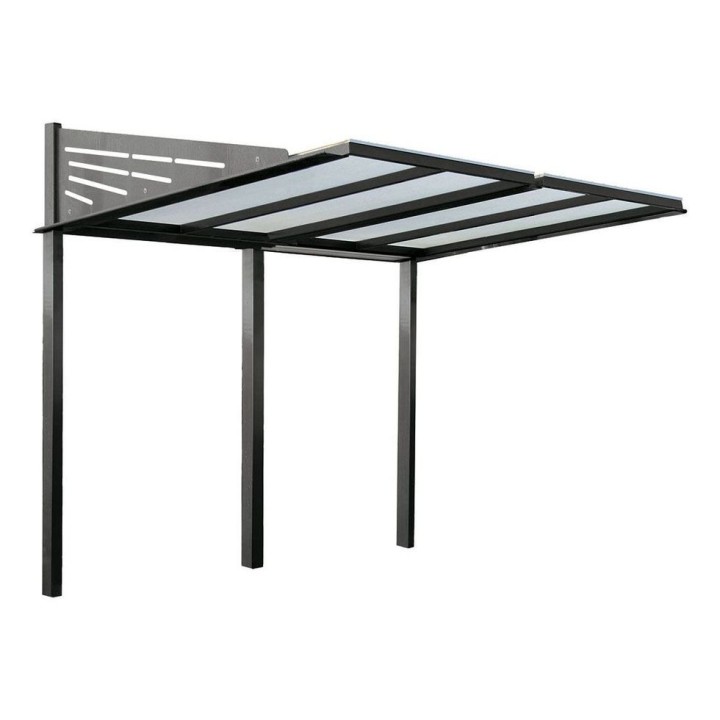 Abri vélos Conviviale Procity, module initial sans bardage, toiture en polycarbonate - Scellement direct - Gris Procity