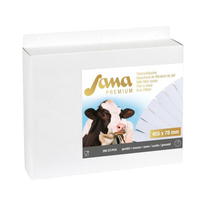 Filtre à lait cousu Premium 75/78 mm x 455 mm - 200 pièces Sana